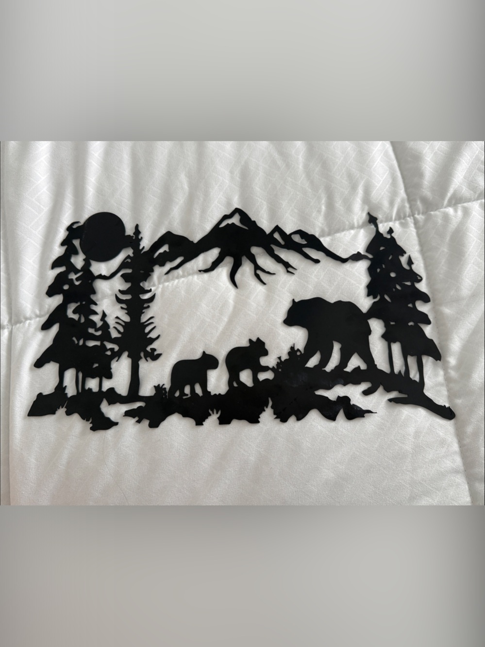 Black metal bear family wall art